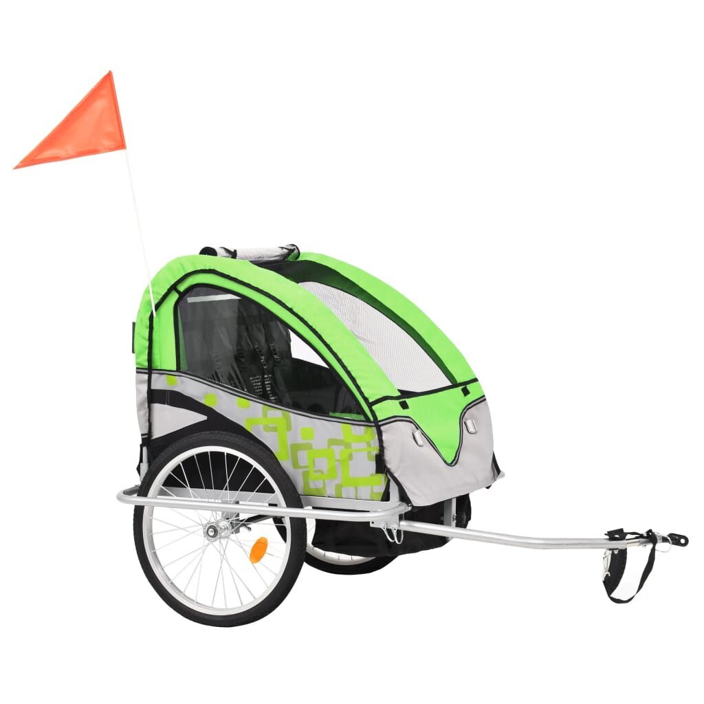 vidaXL 2-1 Vaikiškas dviratis-priekaba ir vežimėlis, žalia ir pilka kaina ir informacija | Dviračių priekabos, vėžimėliai | pigu.lt
