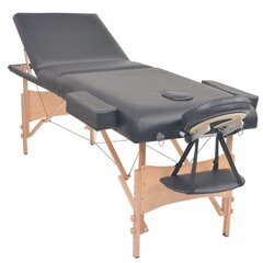vidaXL 3 zonų sulankstomas masažinis stalas, 10 cm storio, juodas kaina ir informacija | Masažo reikmenys | pigu.lt
