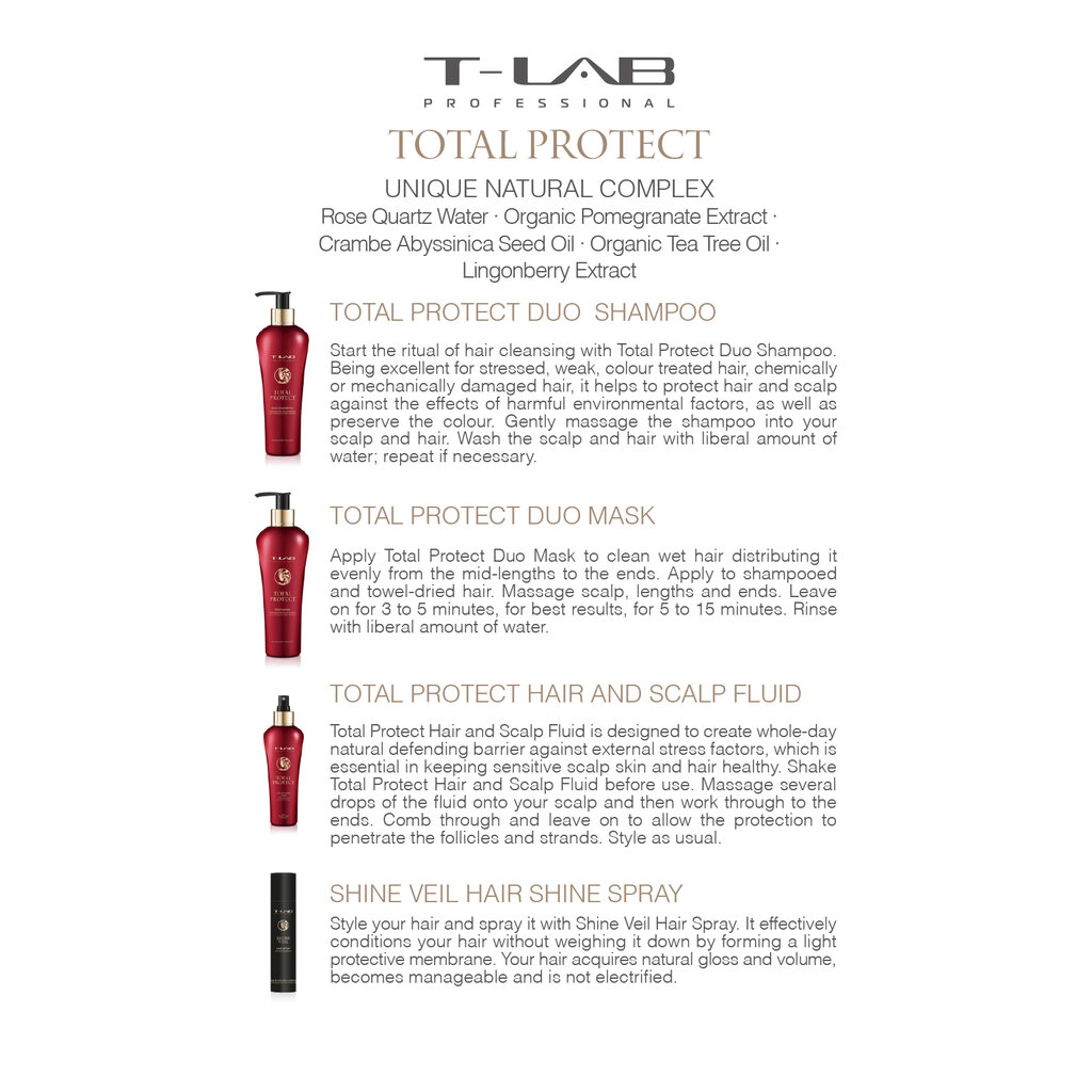 Dažytų plaukų kaukė spalvos apsaugai T-LAB Professional Total Protect DUO Mask, 300 ml kaina ir informacija | Balzamai, kondicionieriai | pigu.lt