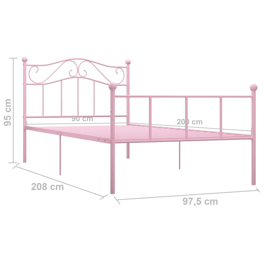 Lovos rėmas iš metalo, 90x200cm, rožinės spalvos kaina ir informacija | Lovos | pigu.lt