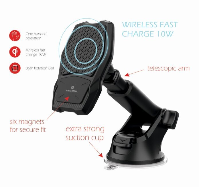 Swissten WM1-HK2 Car Holder With Wireless Charging + Micro USB Cable 1.2m Black kaina ir informacija | Telefono laikikliai | pigu.lt