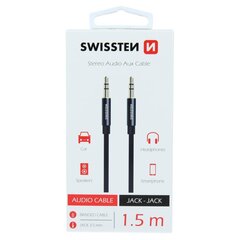 Swissten Textile Premium AUX Cable 3.5 mm -> 3.5 mm 1.5m Black kaina ir informacija | Swissten Buitinė technika ir elektronika | pigu.lt