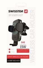 Swissten W2-AV5 Air Vent Car Holder With 15W Wireless Charging + Micro USB Cable 1.2m Black kaina ir informacija | Swissten Mobilieji telefonai ir jų priedai | pigu.lt