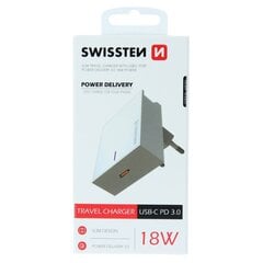 Сетевое зарядное устройство Swissten Premium 18Вт USB-C PD 3.0: 5V / 3A / 9V / 2A, 12V / 1.5A, белое цена и информация | Зарядные устройства для телефонов | pigu.lt