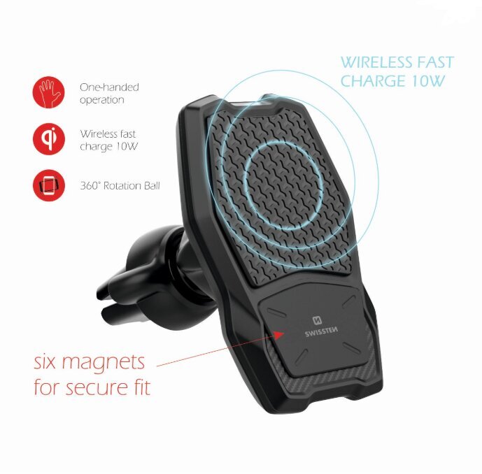 Swissten WM1-AV3 Air Vent Car Holder With Wireless Charging + Micro USB Cable 1.2m Black kaina ir informacija | Telefono laikikliai | pigu.lt