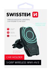 Универсальный держатель с беспроводной зарядкой Swissten WM1-AV3 Air Vent + Micro USB провод, 1.2 м, черный цена и информация | Держатели для телефонов | pigu.lt