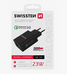 Зарядное устройство Swissten Premium 2x USB QC3.0 23Вт, черное цена и информация | Зарядные устройства для телефонов | pigu.lt