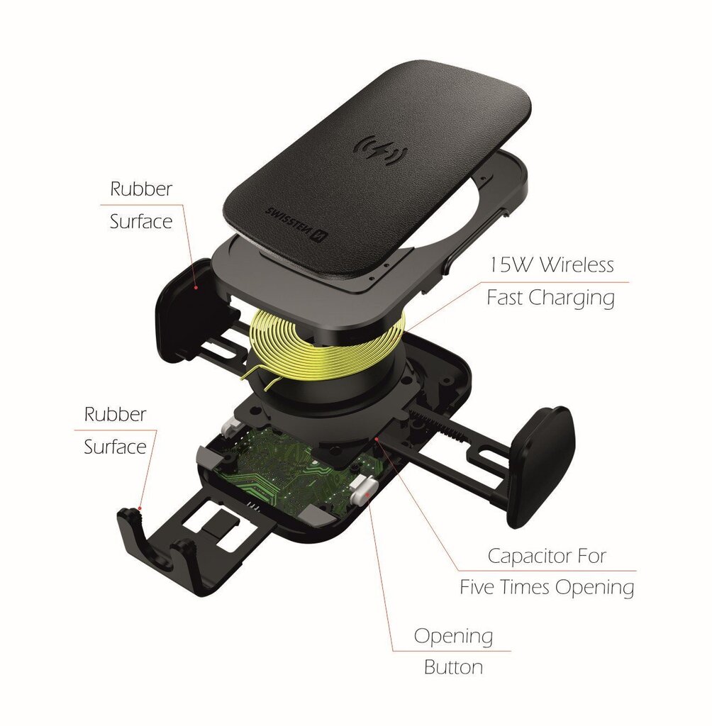 Swissten W2-HK3 Car Holder With 15W Wireless Charging + Micro USB Cable 1.2m Black kaina ir informacija | Telefono laikikliai | pigu.lt