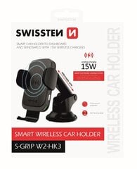 Универсальный держатель с 15Вт беспроводной зарядкой Swissten W2-HK3 + Micro USB провод, 1.2 м, черный цена и информация | Держатели для телефонов | pigu.lt