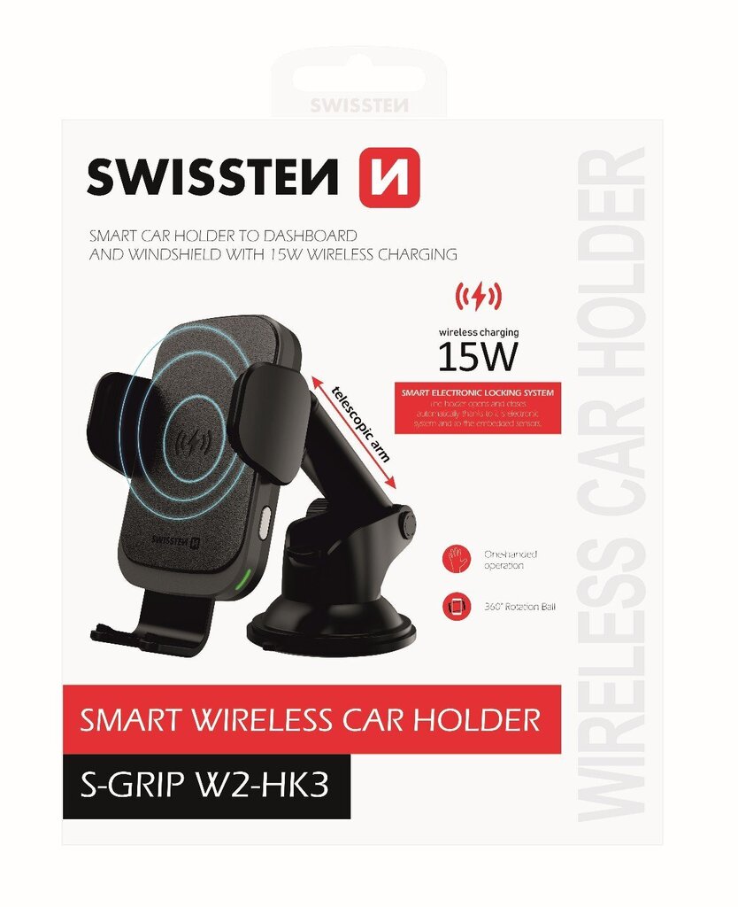 Swissten W2-HK3 Car Holder With 15W Wireless Charging + Micro USB Cable 1.2m Black цена и информация | Telefono laikikliai | pigu.lt