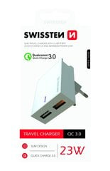 Зарядное устройство Swissten Premium 2X USB QC3.0 23Вт, белое цена и информация | Зарядные устройства для телефонов | pigu.lt