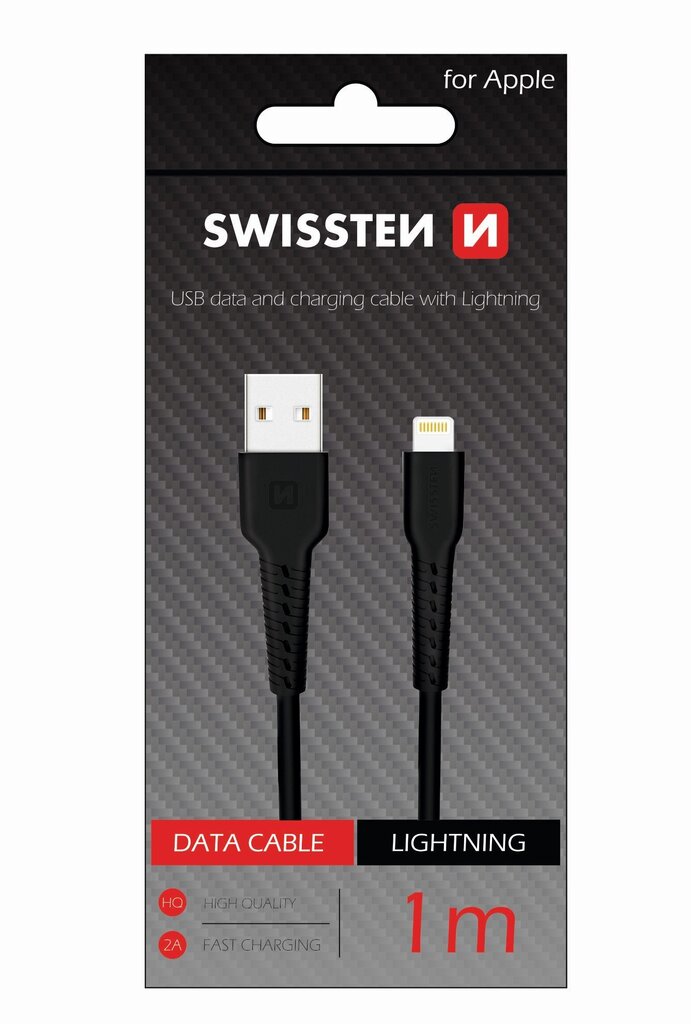 Swissten Basic Fast Charge 3A Lightning (MD818ZM/A) Data and Charging Cable 1m Black kaina ir informacija | Kabeliai ir laidai | pigu.lt