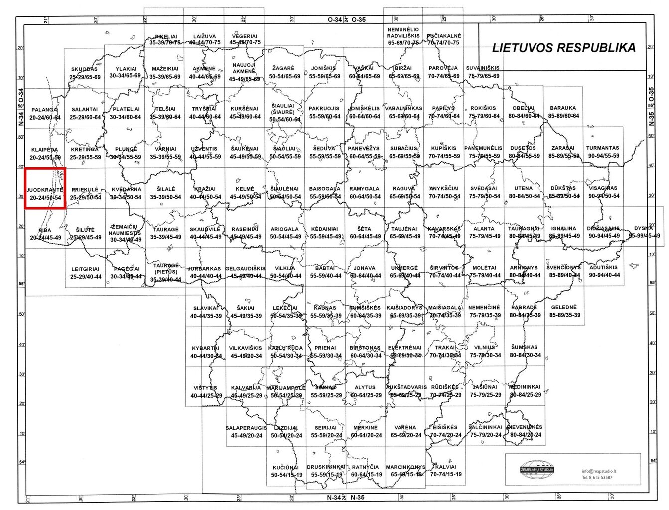 Topografinis žemėlapis, Juodkrantė 20-24/50-54, M 1:50000 kaina ir informacija | Žemėlapiai | pigu.lt