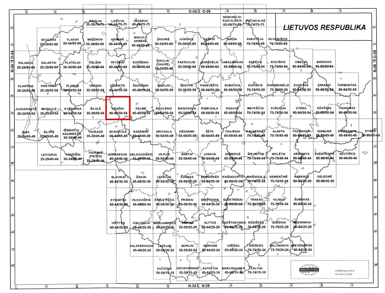 Topografinis žemėlapis, Kražiai 40-44/50-54, M 1:50000 kaina ir informacija | Žemėlapiai | pigu.lt