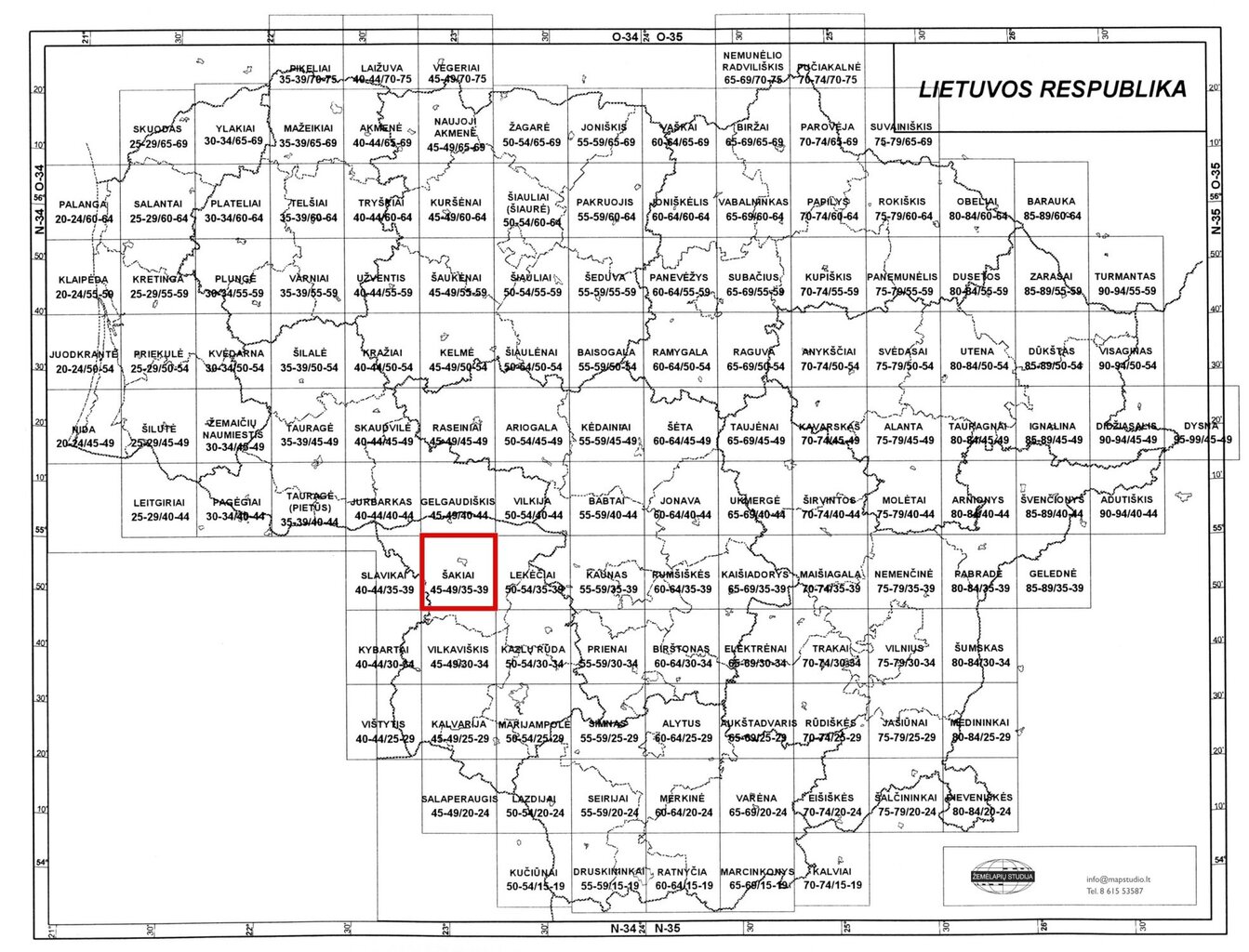 Topografinis žemėlapis, Šakiai 45-49/35-39, M 1:50000 kaina ir informacija | Žemėlapiai | pigu.lt