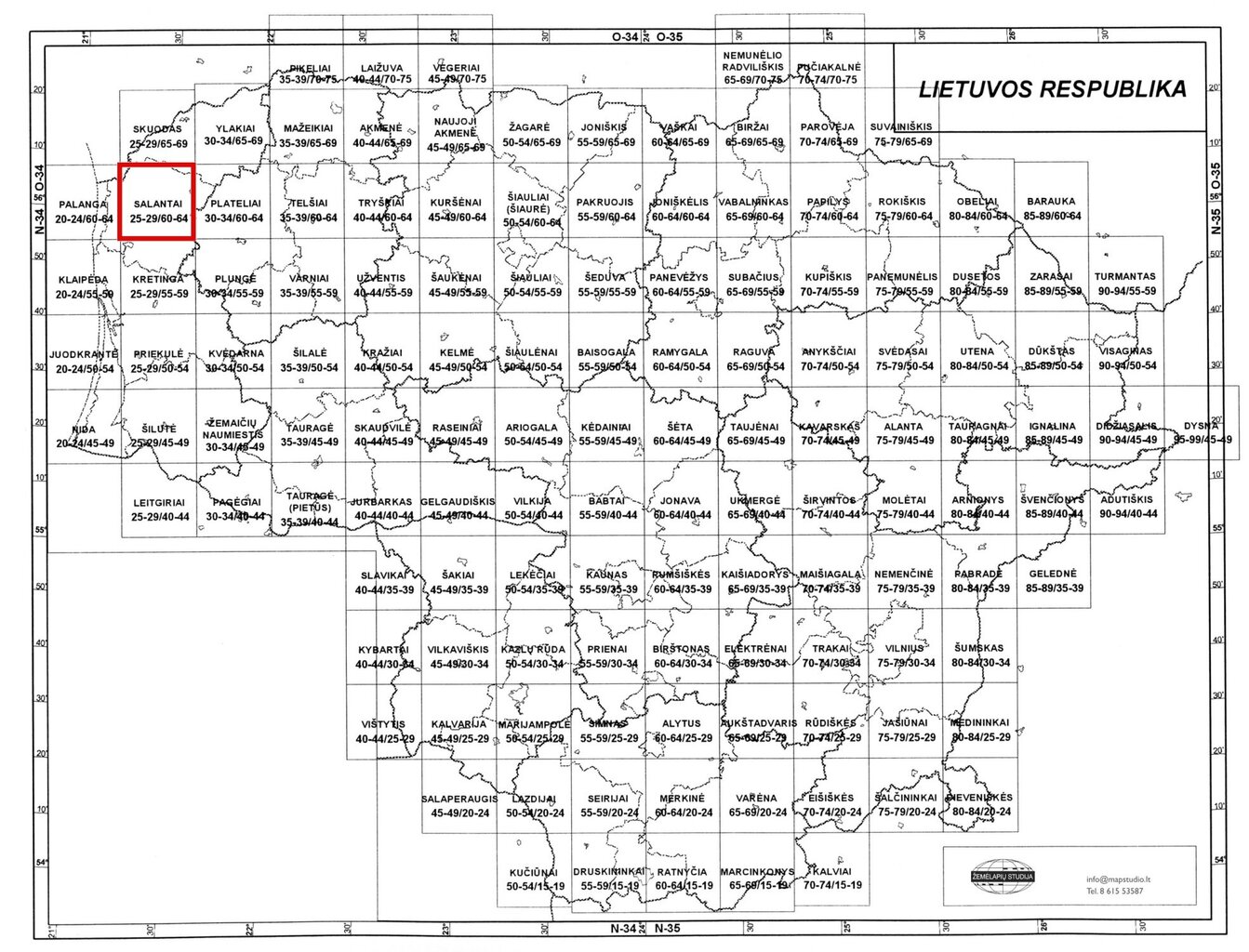 Topografinis žemėlapis, Salantai 25-29/60-64, M 1:50000 kaina ir informacija | Žemėlapiai | pigu.lt