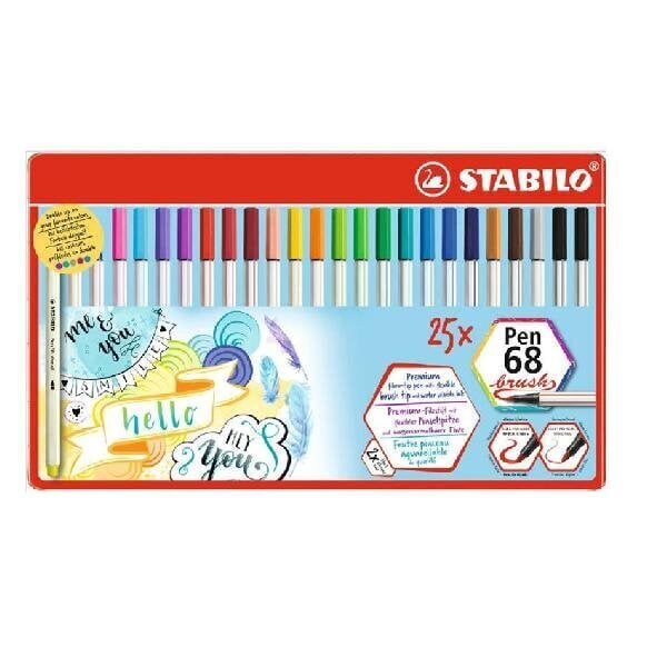 Rašikliai Stabilo Pen 68 su teptuko galiuku, 25 spalvų kaina ir informacija | Rašymo priemonės | pigu.lt