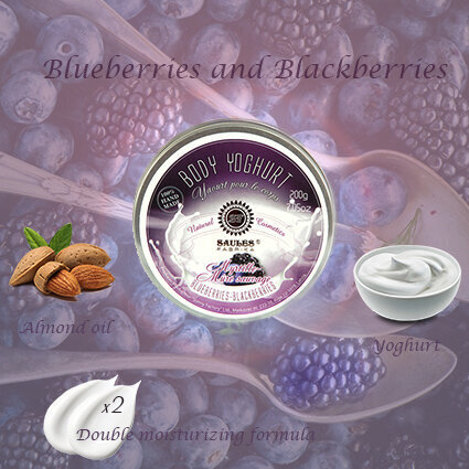 Dovanų rinkinys (kūno jogurtas 200g + druskos kūno šveitiklis 300g + dušo želė 200ml + vonios kamuolys 145g) BLUEBERRIES- BLACKBERRIES Saules Fabrika kaina ir informacija | Kūno šveitikliai | pigu.lt