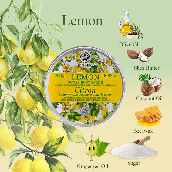 Dovanų rinkinys Lemon Saules Fabrika: kūno jogurtas, 200g + cukrus kūno šveitiklis, 250g + dušo želė, 200ml + glicerino muilas, 80g kaina ir informacija | Kūno šveitikliai | pigu.lt