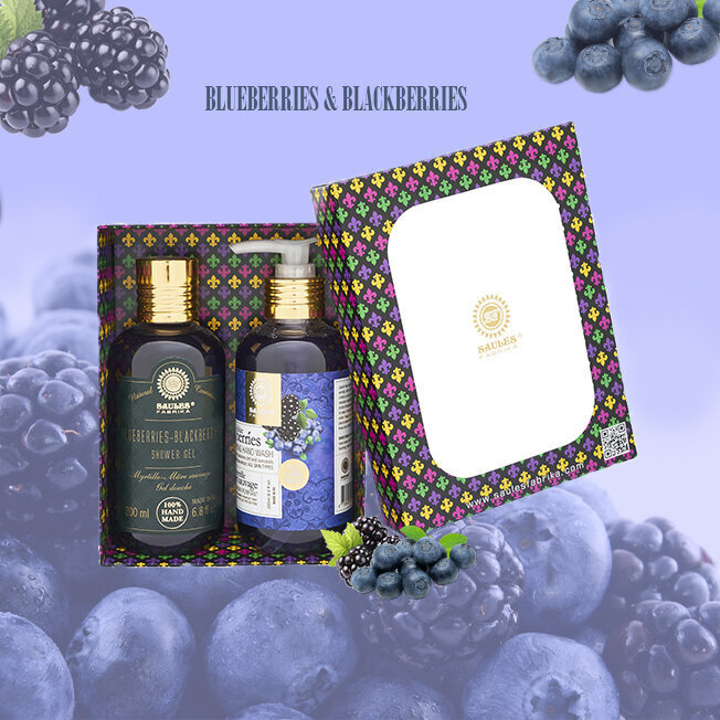 Dovanų rinkinys (dušo želė 200ml + skystas rankų muilas 200ml) BLUEBERRIES-BLACKBERRIES Saules Fabrika kaina ir informacija | Dušo želė, aliejai | pigu.lt