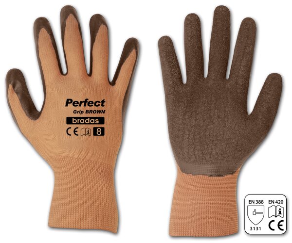 Apsauginės pirštinės Bradas Perfect Grip Brown, lateksas, dydis 8 цена и информация | Darbo pirštinės | pigu.lt