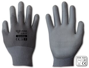 Перчатки защитные Bradas PURE GRAY полиуретан (размер 8) цена и информация | Pirštinės darbui sode M/25cm | pigu.lt