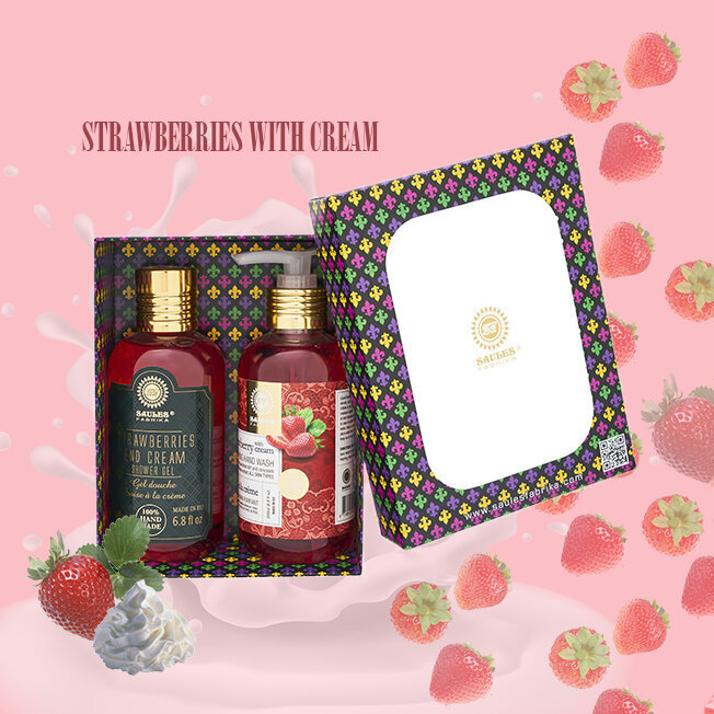 Dovanų rinkinys (dušo želė 200ml + skystas rankų muilas 200ml) STRAWBERRIES AND CREAM Saules Fabrika цена и информация | Dušo želė, aliejai | pigu.lt