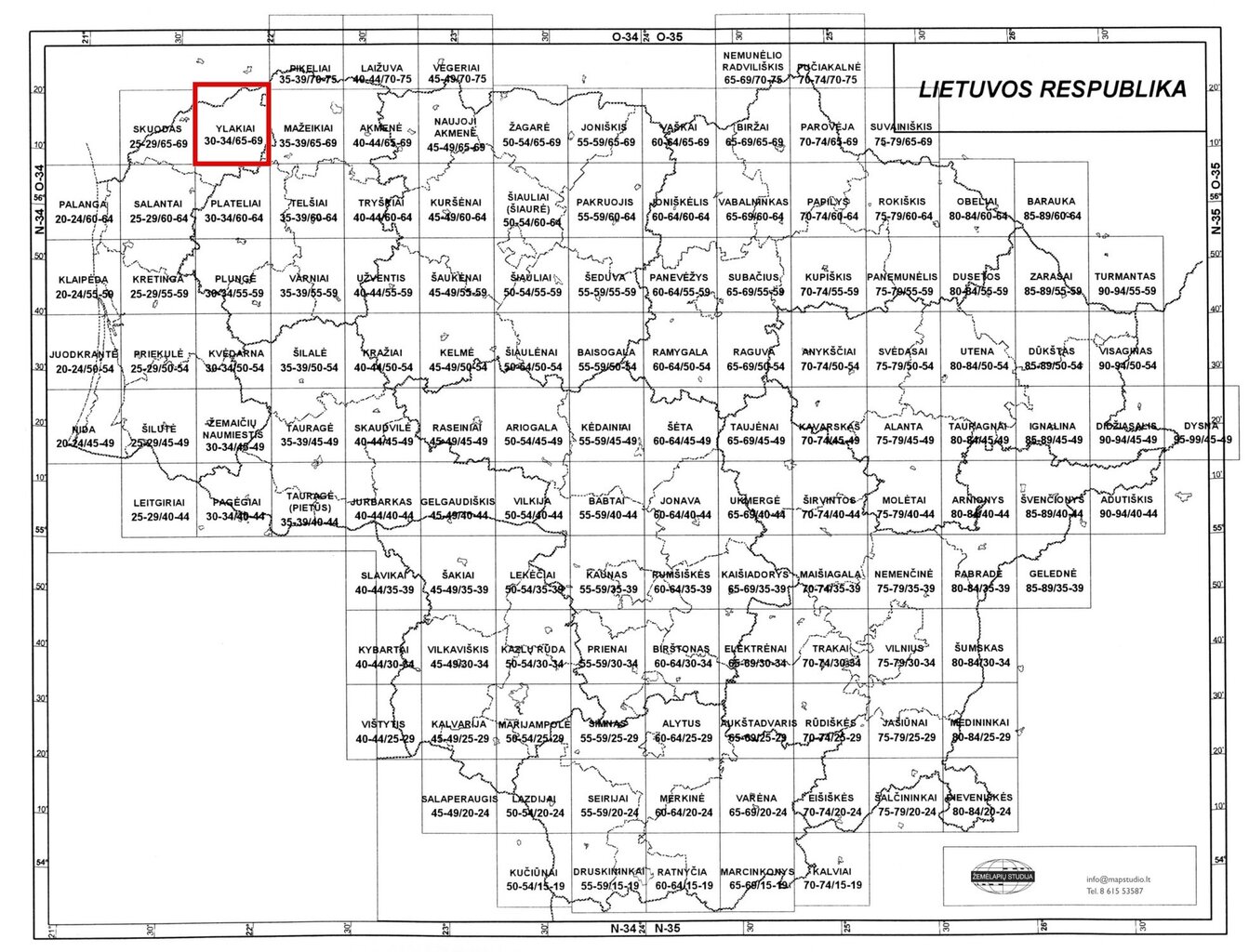 Topografinis žemėlapis, Ylakiai 30-34/65-69, M 1:50000 kaina ir informacija | Žemėlapiai | pigu.lt