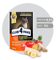 Комплексные консервы Club 4 Paws Premium для взрослых кошек. Кусочки с курицей и телятиной в желе 0,08 кг, 24 шт. цена и информация | Консервы для кошек | pigu.lt