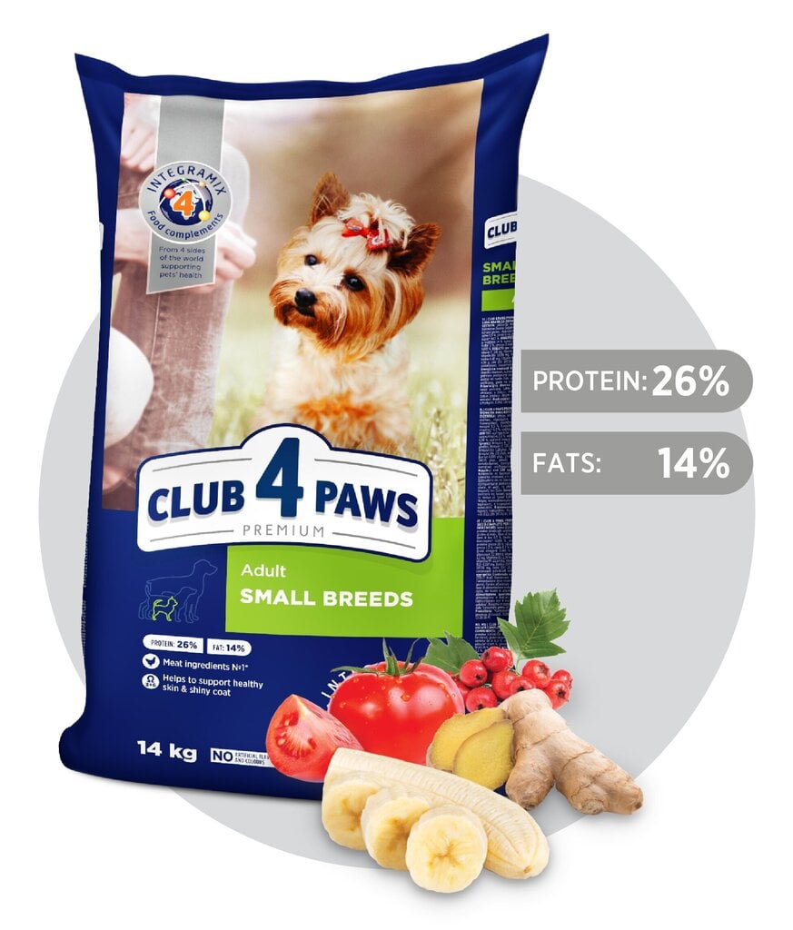 CLUB 4 PAWS Premium pilnavertis sausas pašaras suaugusiems, mažos veislės šunims, 14kg kaina ir informacija | Sausas maistas šunims | pigu.lt