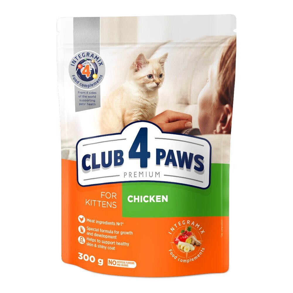 CLUB 4 PAWS Premium pilnavertis sausas maistas kačiukams su vištiena, 300g цена и информация | Sausas maistas katėms | pigu.lt