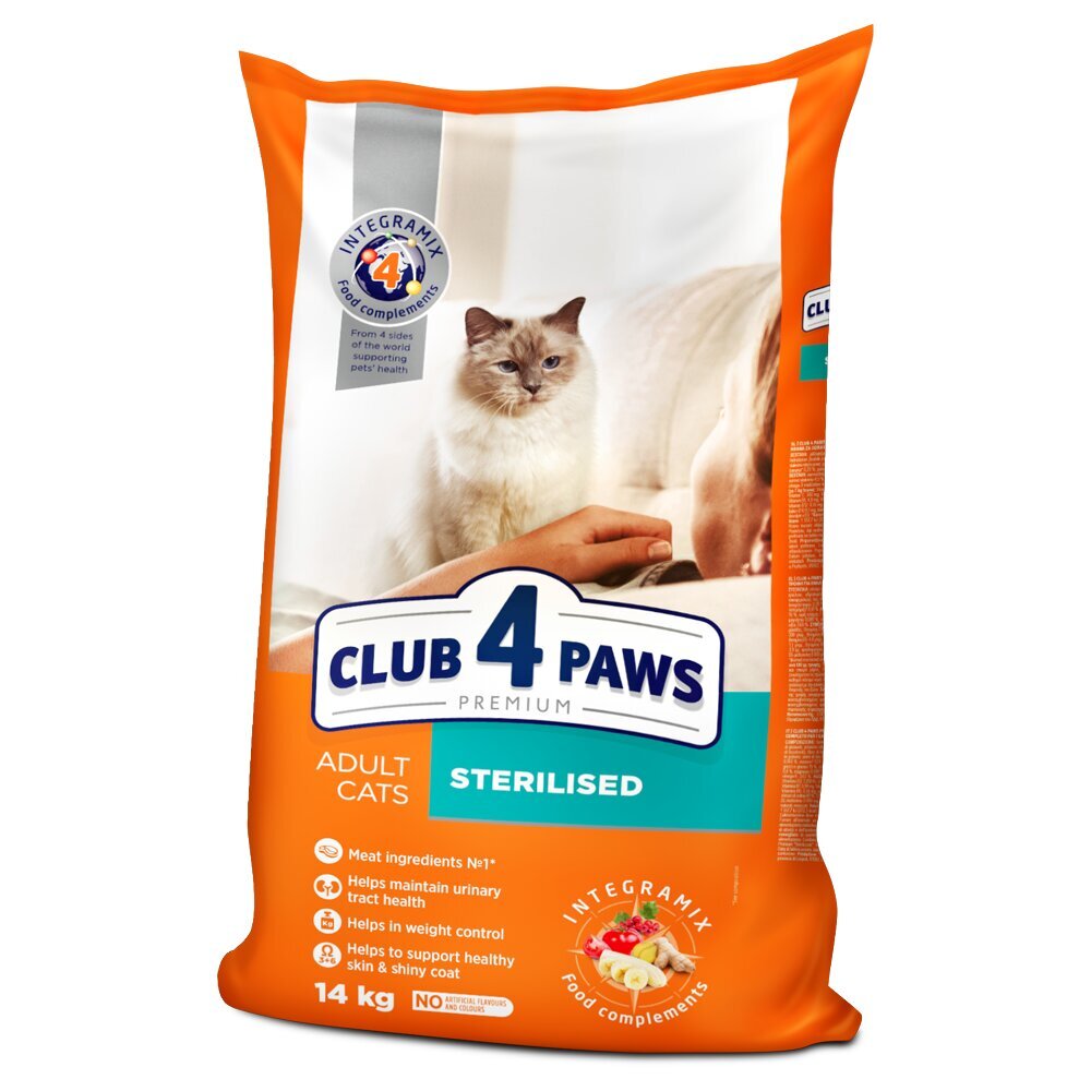 CLUB 4 PAWS Premium pilnavertis sausas maistas suaugusioms sterilizuotoms katėms "STERILIZED”, 14kg цена и информация | Sausas maistas katėms | pigu.lt