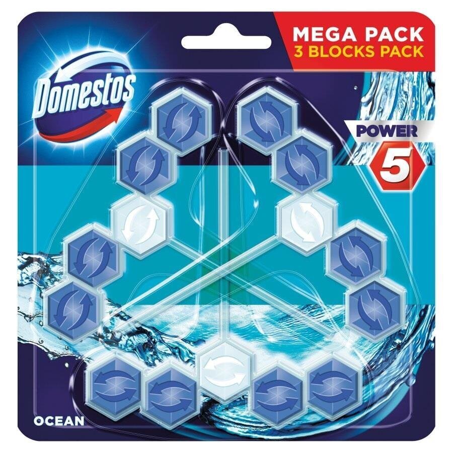 WC valiklis - gaiviklis Domestos Power 5 Ocean, 3x55 g цена и информация | Valikliai | pigu.lt