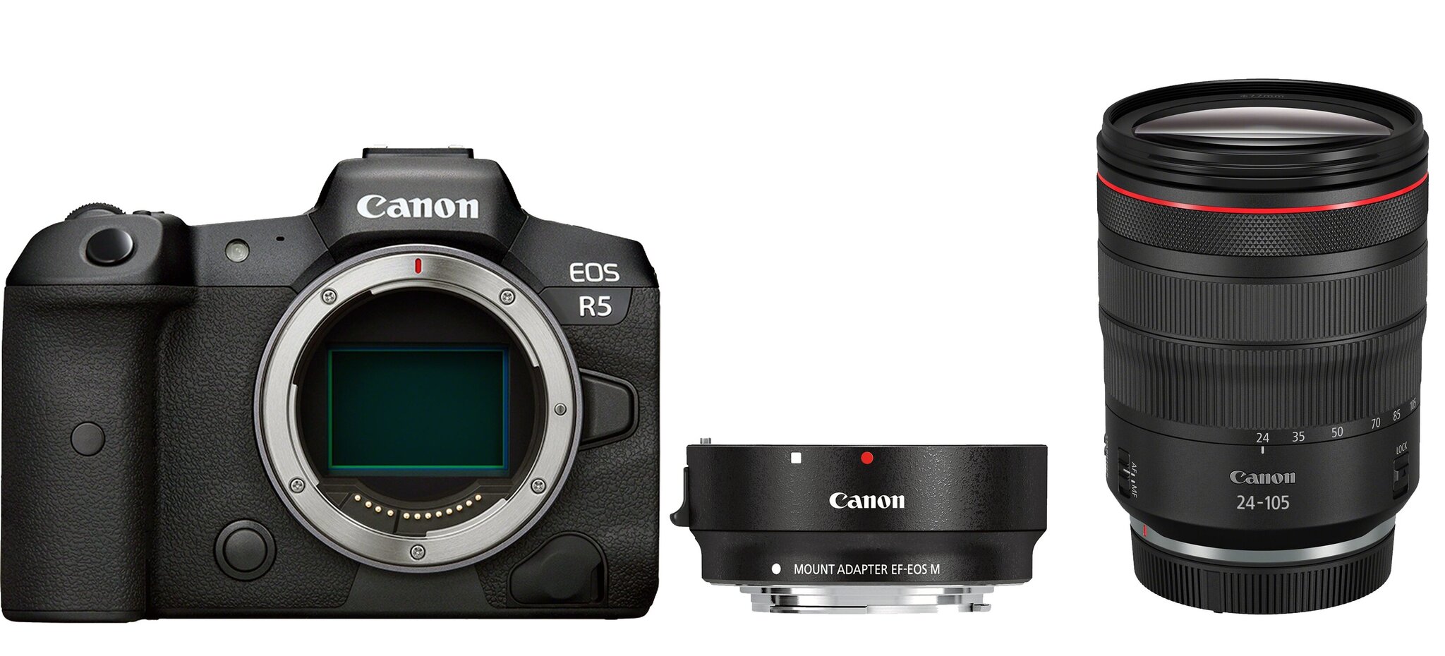 Canon EOS R5 + RF 24-105mm f/4L IS USM + Mount Adapter EF-EOS R цена и информация | Skaitmeniniai fotoaparatai | pigu.lt