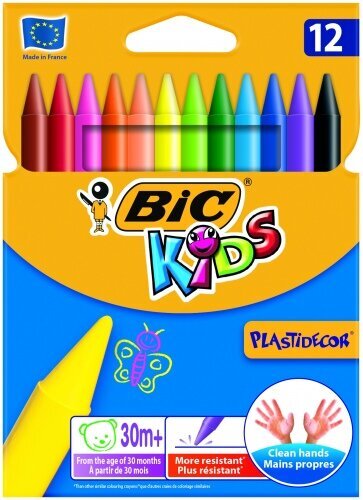 Vaškinės spalvotos kreidelės Bic PlastiDecor 12 spalvų rinkinys 945764 цена и информация | Piešimo, tapybos, lipdymo reikmenys | pigu.lt