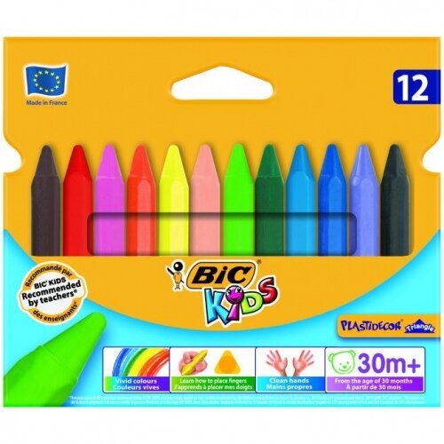 Kreidelės vaškinės Bic Wax Crayons PlastiDecor Triangle Box 12 spalvų, 000789 kaina ir informacija | Piešimo, tapybos, lipdymo reikmenys | pigu.lt