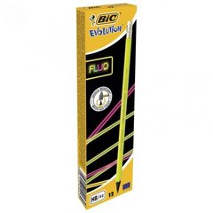 Карандаши с ластиком Bic Evolution Fluo HB, 12 шт., Корпус в разных цветах цена и информация | Письменные принадлежности | pigu.lt