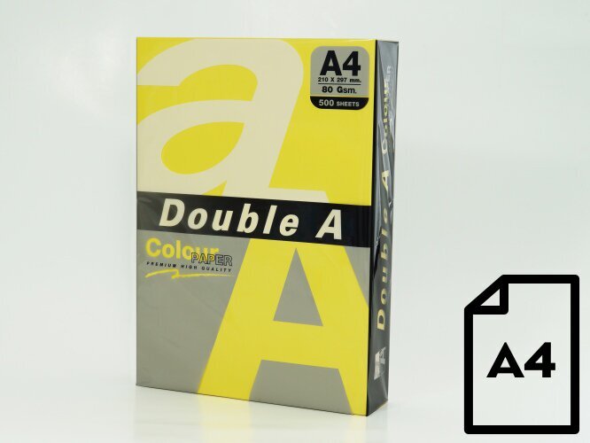 Spalvotas popierius Double A, A4, 80g, 500 lapų, geltona цена и информация | Sąsiuviniai ir popieriaus prekės | pigu.lt