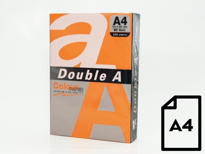 Spalvotas popierius Double A, A4, 80g, 500 lapų, oranžinis kaina ir informacija | Sąsiuviniai ir popieriaus prekės | pigu.lt
