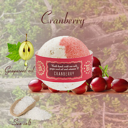 Vonios bombos "Cranberry" su jūros druska ir vynuogių sėklų aliejumi, Saules Fabrika, 145g kaina ir informacija | Dušo želė, aliejai | pigu.lt