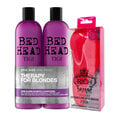 Šampūnas bei balzamas pažeistiems plaukams, TIGI Bed Head Dumb Blonde Tweens 2x750ml + RICH antistatinis plaukų šepetys