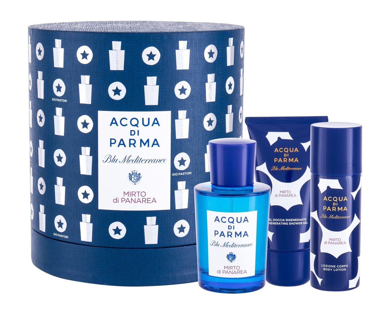 Kosmetikos rinkinys Acqua di Parma Blu Mediterraneo Mirto di Panarea: tualetinis vanduo EDT moterims/vyrams 75 ml + dušo želė 40 ml + kūno losjonas 50 ml kaina ir informacija | Kvepalai moterims | pigu.lt