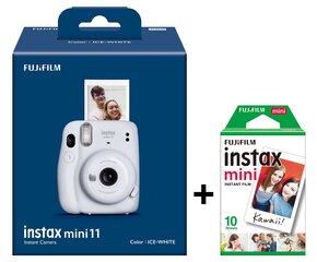 Fujifilm Instax Mini 11 (Ice White) + FUJIFILM Instax Mini Film (Glossy) (Color) 10 kaina ir informacija | Momentiniai fotoaparatai | pigu.lt
