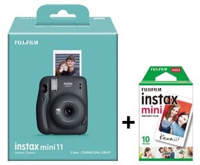 Fujifilm Instax Mini 11 (Charcoal Gray) + FUJIFILM Instax Mini Film (Glossy) (Color) 10 kaina ir informacija | Momentiniai fotoaparatai | pigu.lt