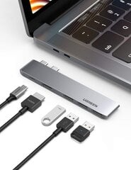 Adapteris Ugreen Multifunctional HUB 2x USB Typ C - USB Typ C PD (Thunderbolt 3, 100W, 4K@60 Hz, 10 Gbps) / HDMI 4K@30 Hz / 3x USB 3.0 for MacBook Pro / Air gray (60559) kaina ir informacija | Adapteriai, USB šakotuvai | pigu.lt