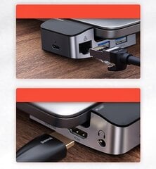 Adapteris Baseus laptop stand multifunctional HUB USB Typ C - USB 3.0 / RJ45 / 3,5 mm mini jack / HDMI / USB Typ C / Thunderbolt 3, skirtas MacBook Pro, pilkas (CAHUB-AJ0G) kaina ir informacija | Adapteriai, USB šakotuvai | pigu.lt