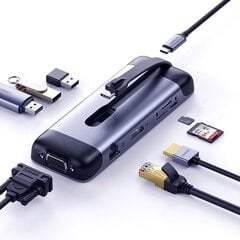 Многофункциональный центр Ugreen 9w1 HUB USB Type C - HDMI / 3x USB 3.2 Gen 1 / SD micro SD / VGA / RJ45 / USB Type C Power Delivery 100 W 20 V 5 A (70409 CM286) цена и информация | Адаптеры, USB-разветвители | pigu.lt