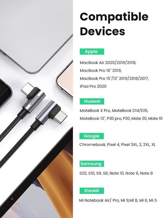 Ugreen laidas, USB Typ C - USB Typ C, 1 m цена и информация | Laidai telefonams | pigu.lt