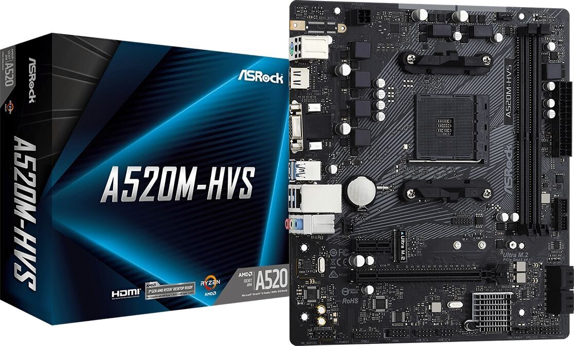 ASRock A520M-HVS kaina ir informacija | Pagrindinės plokštės | pigu.lt