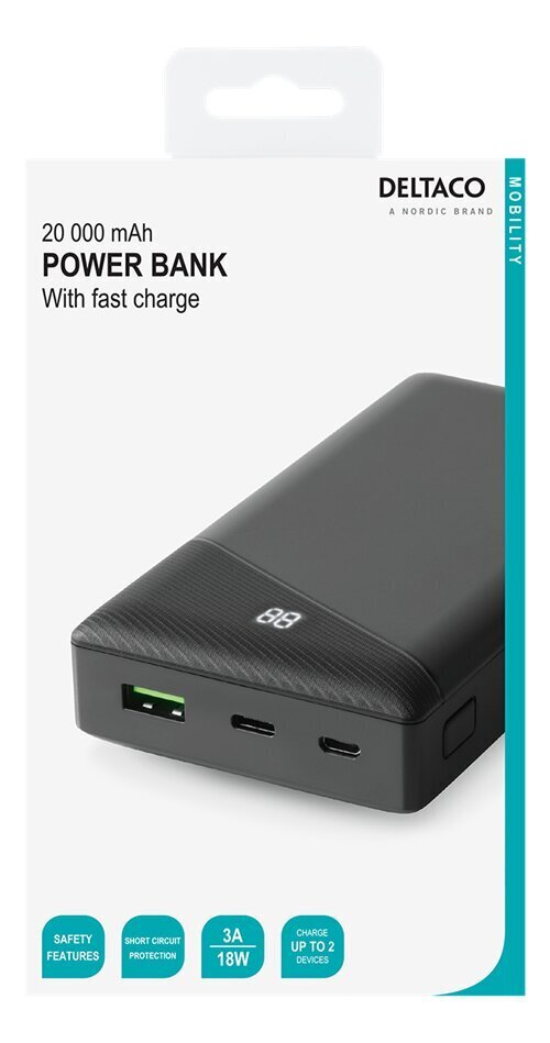 Deltaco PB-C1001, 20000 mAh цена и информация | Atsarginiai maitinimo šaltiniai (power bank) | pigu.lt